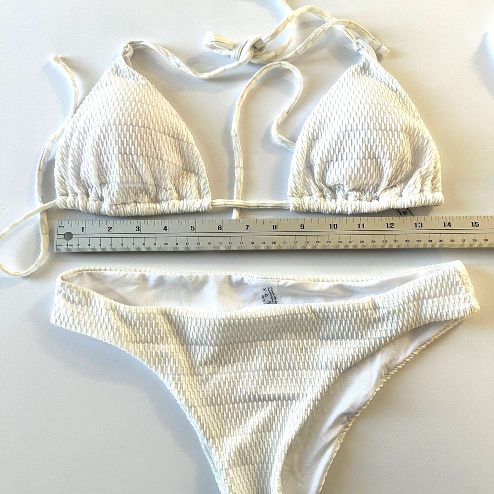 white textured bikini with sarong 3 piece womens large resort swimwear beachclub - Picture 5 of 8